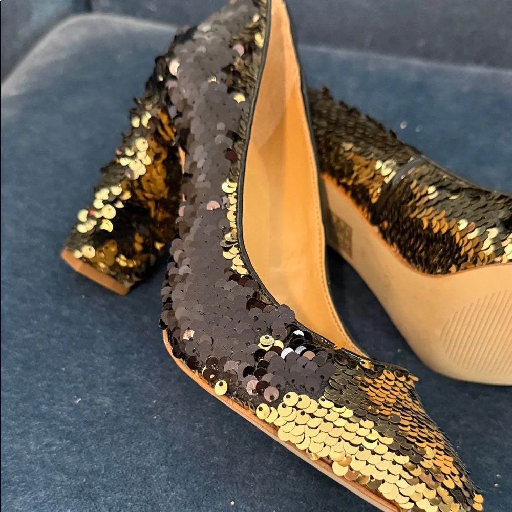 J. Crew Gold Sequin Block Heel Pumps - Picture 3 of 4